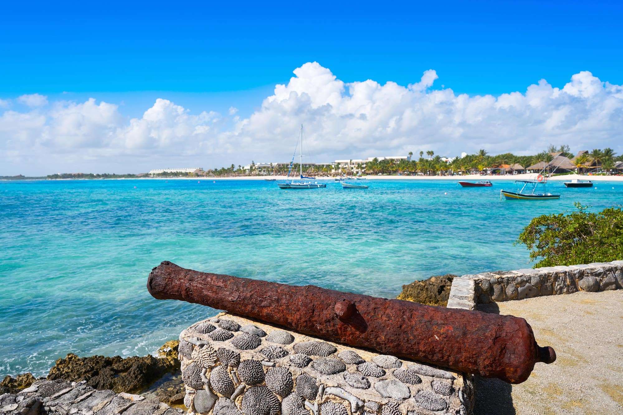 Akumal beach rusted canon in Riviera Maya