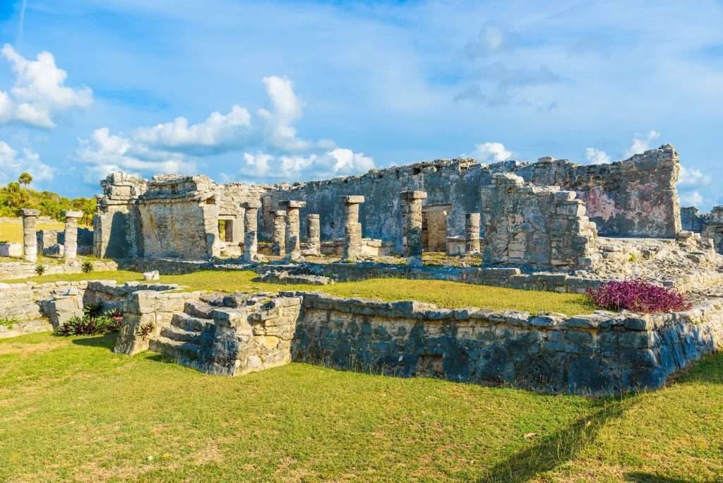 Temple ruins in Tulum of ancient mayan archeological site in Yucatan, Riviera Maya, Mexico